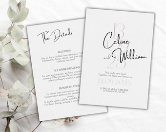 Minimalist Boho Greenery Wedding Invitation | DIY Canva Template (PDF)