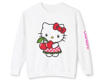Hello Kitty Crewneck Sweatshirt: Cherry Print, Lightweight Cotton