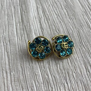 Gucci Gold Green Stone Stud Earrings