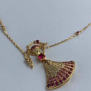 Bulgari Diva's Gold Ruby CZ Diamond Fan Pendant Necklace