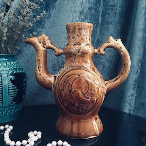 Vintage Brown 1960s Jug Shaped Ceramics Majolica Vase