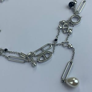 Hermès White Gold H Logo Long Charm Necklace