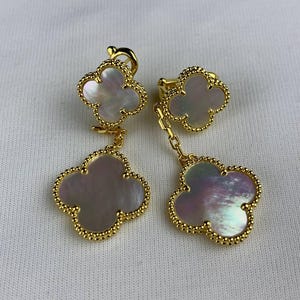 Van Cleef & Arpels Gold Mother Of Pearl Clover Dangle Earrings