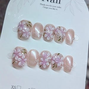 3D Flower Press On Nails: Hand-Painted Faux Acrylic Gel Nails