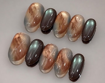 Cat Eye ombre Press On Nails: Hand Painted custom Gel Nails