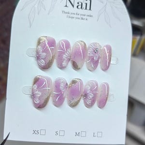 3D Flower Press On Nails: Hand-Painted Faux Acrylic Gel Nails