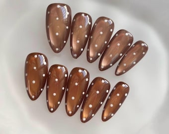 polka dot cat eye Press On Nails: Hand-Painted custom Gel Nails