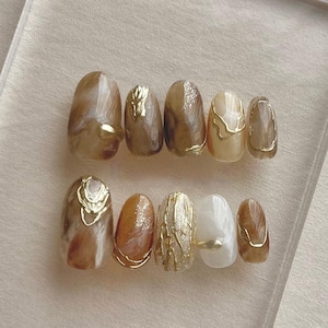 ombre gold chrome nails/ hand painted nails /custom press on nails/ hand made Press on Nails/Faux Acrylic Nails/ Gel Nails/Press on Nail
