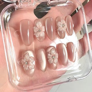 3D Flower Press On Nails: Hand-Painted Faux Acrylic Gel Nails