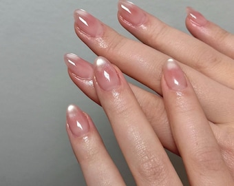 Handmade Cat Eye Pink Ombre Press On Nails