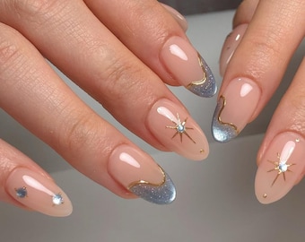 Ombre Cat Eye Star Press On Nails: Handmade Faux Acrylic Gel Nails