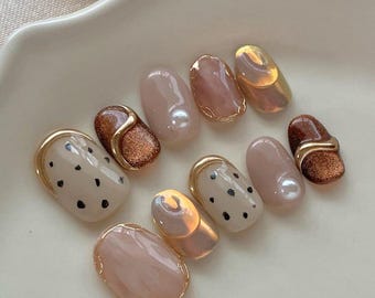 3d chrome cat eye Handmade Press On Nails: hand painted custom Nails