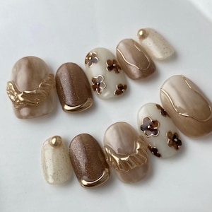 3D Flower Press On Nails: Hand-Painted Faux Acrylic Gel Nails