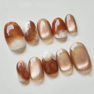 Ongles fait main ombré oeil de chat : faux ongles en gel acrylique