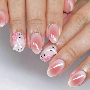 3d kitty nails/ hand painted nails /custom press on nails/ hand made Press on Nails/Faux Acrylic Nails/ Gel Nails/Press on Nail