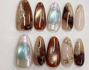 Ombre cat eye Press On Nails: Hand Painted custom Gel Nails