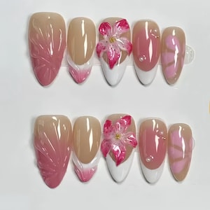 3D Flower Press On Nails: Hand-Painted Faux Acrylic Gel Nails