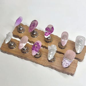 3D Flower Press On Nails: Hand Painted Faux Acrylic Gel Nails