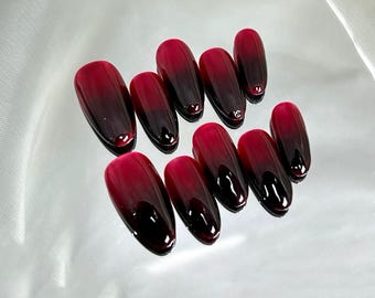 Ombre Black Red Press On Nails: Hand-Painted Gel Nails