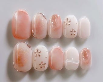 Handmade Ombre Flower Press On Nails: Faux Gel Acrylic