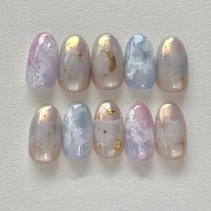 ombre cat eye star nails/ hand painted nails /custom press on nails/ hand made Press on Nails/Faux Acrylic Nails/ Gel Nails/Press on Nail