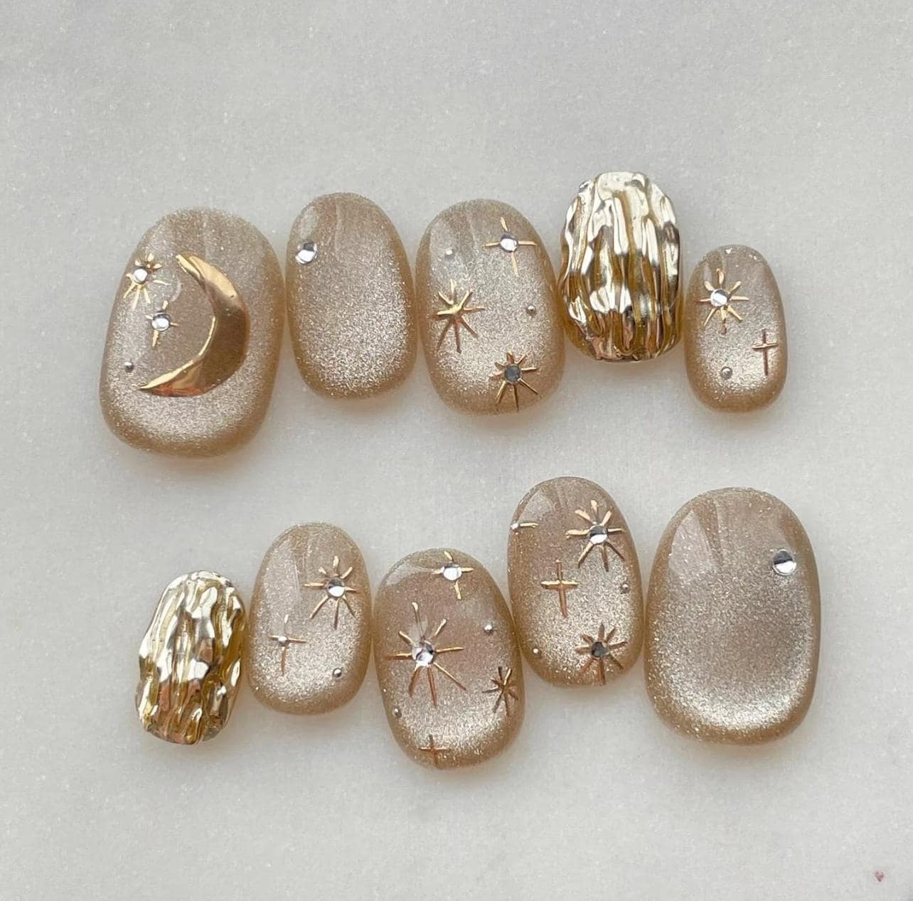 Handmade Gold Chrome Star Press On Nails: Faux Acrylic Gel Nails