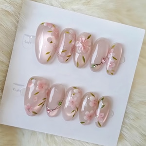 cat eye flower nails/ hand painted nails /custom press on nails/ hand made Press on Nails/Faux Acrylic Nails/ Gel Nails/Press on Nail