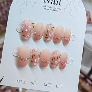 3D Flower Press On Nails: Hand-Painted Faux Acrylic Gel Nails