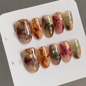 Ombre Glitter Autumn Twinkle Press On Nails: Handmålade Faux Acrylnaglar