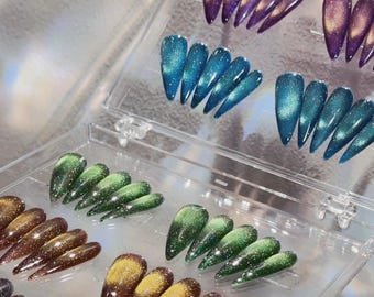 lucky Scoop (3 sets/6 sets) - Everyday Cat Eye Press-On Nails-Hand Painted