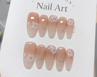 Handmade Ombre Flower Press On Nails: Faux Acrylic Gel Nails