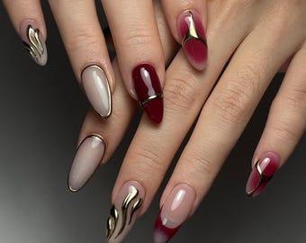 Chrome Press On Nails: Hand-Painted Faux Acrylic Gel Nails