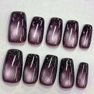 Handgemachte lila Katzenaugen-Press-On-Nägel: Hand lackierte individuelle Nägel