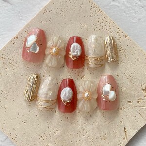 3D Flower Press On Nails: Hand-Painted Faux Acrylic Gel Nails