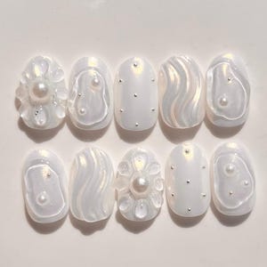 3D Flower Press On Nails: Hand-Painted Faux Acrylic Gel Nails