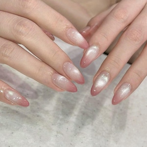 Pink Ombre Cat Eye Press On Nails: Handmade Faux Acrylic Gel Nails