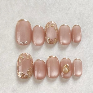 cat eye gold flower nails/ hand painted nails /custom press on nails/ hand made Press on Nails/Faux Acrylic Nails/ Gel Nails/Press on Nail