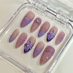3D Flower Press On Nails: Hand-Painted Faux Acrylic Gel Nails