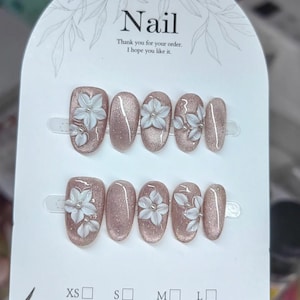3D Flower Press On Nails: Hand-Painted Faux Acrylic Gel Nails