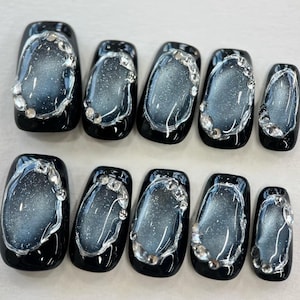 Handgemachte cat eye glitter Press On Nails: Individuell handlackierte Gelnägel