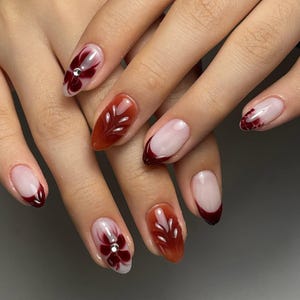 3D Flower Press On Nails: Hand-Painted Faux Acrylic Gel Nails