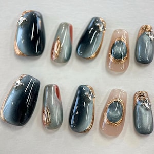 cat eye ombre nails/ hand painted nails /custom press on nails/ hand made Press on Nails/Faux Acrylic Nails/ Gel Nails/Press on Nail