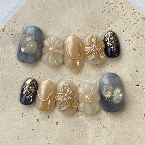 3D Flower Press On Nails: Hand-Painted Faux Acrylic Gel Nails