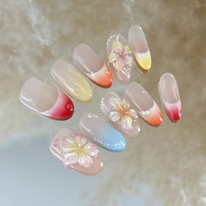 French Press op nagels met 3D-bloem: handgeschilderde gelnagelkunst