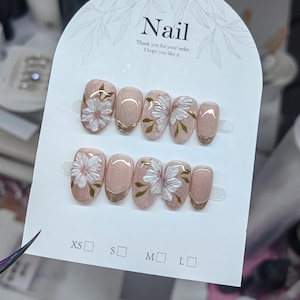 3D Flower Press On Nails: Hand-Painted Faux Acrylic Gel Nails