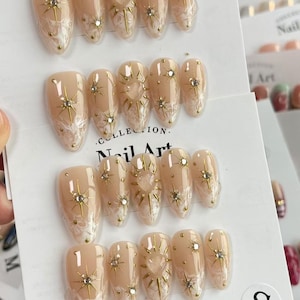 gold star french nails/ hand painted nails /custom press on nails/ hand made Press on Nails/Faux Acrylic Nails/ Gel Nails/Press on Nail