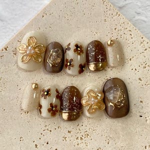 3D Flower Press On Nails: Hand-Painted Faux Acrylic Gel Nails