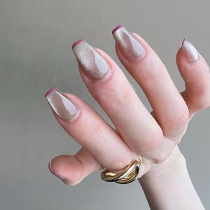 Pink Cat Eye Press On Nails: Hand-Painted Faux Acrylic Gel Nails