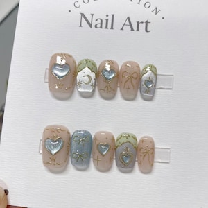 cat eye star nails/ hand painted nails /custom press on nails/ hand made Press on Nails/Faux Acrylic Nails/ Gel Nails/Press on Nail