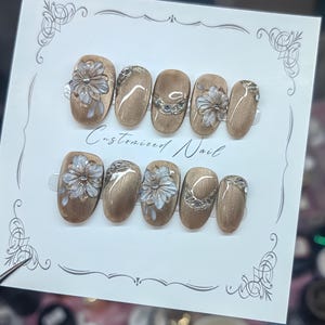 3D Flower Press On Nails: Hand-Painted Faux Acrylic Gel Nails